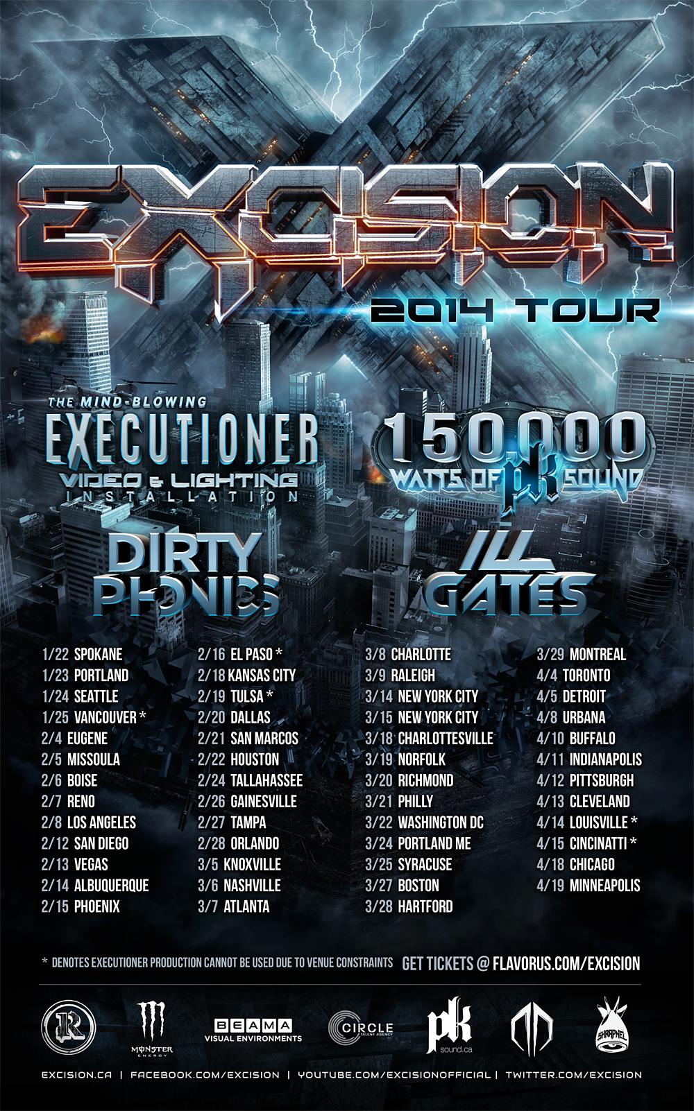 Excision 2014 Tour With Dirtyphonics, Ill Gates & The Return Of The Executioner!
