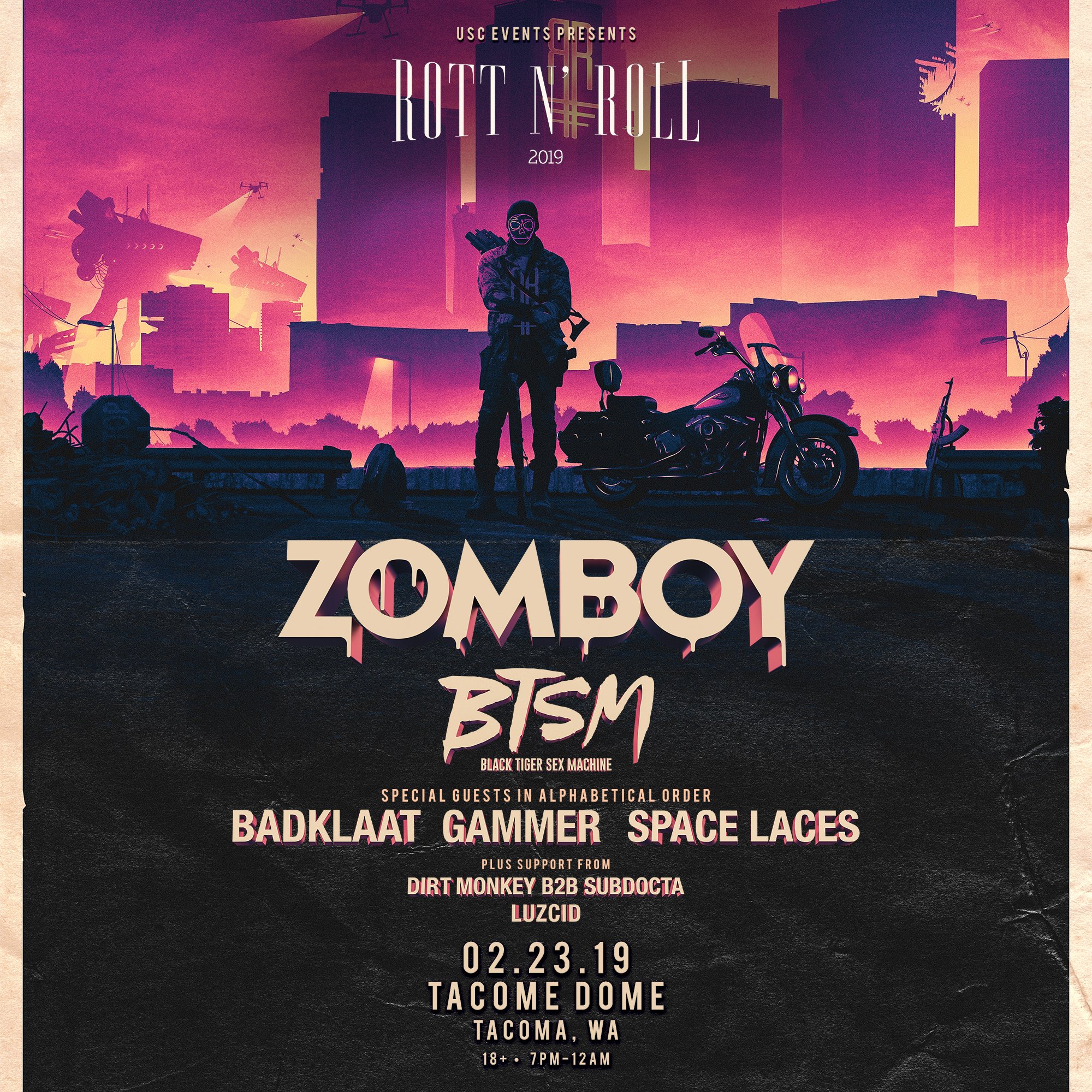 Zomboy with BTSM, Badklaat, Gammer, Space Laces, Dirty Monkey, Subdocta & Luzcid at the Tacoma Dome